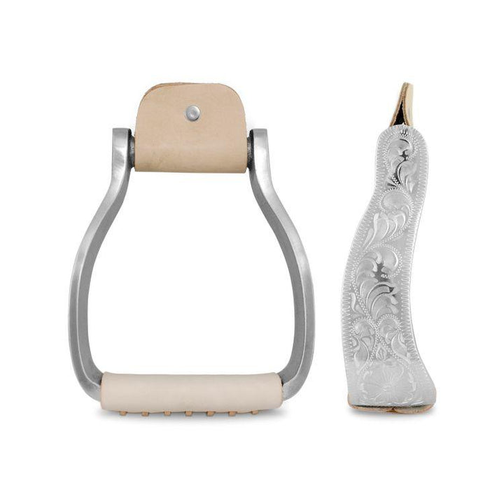 Pool's aluminium and leather tooled western stirrups