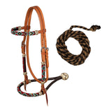 Pool's burgundy pearls bridle with horsehair mecate reins