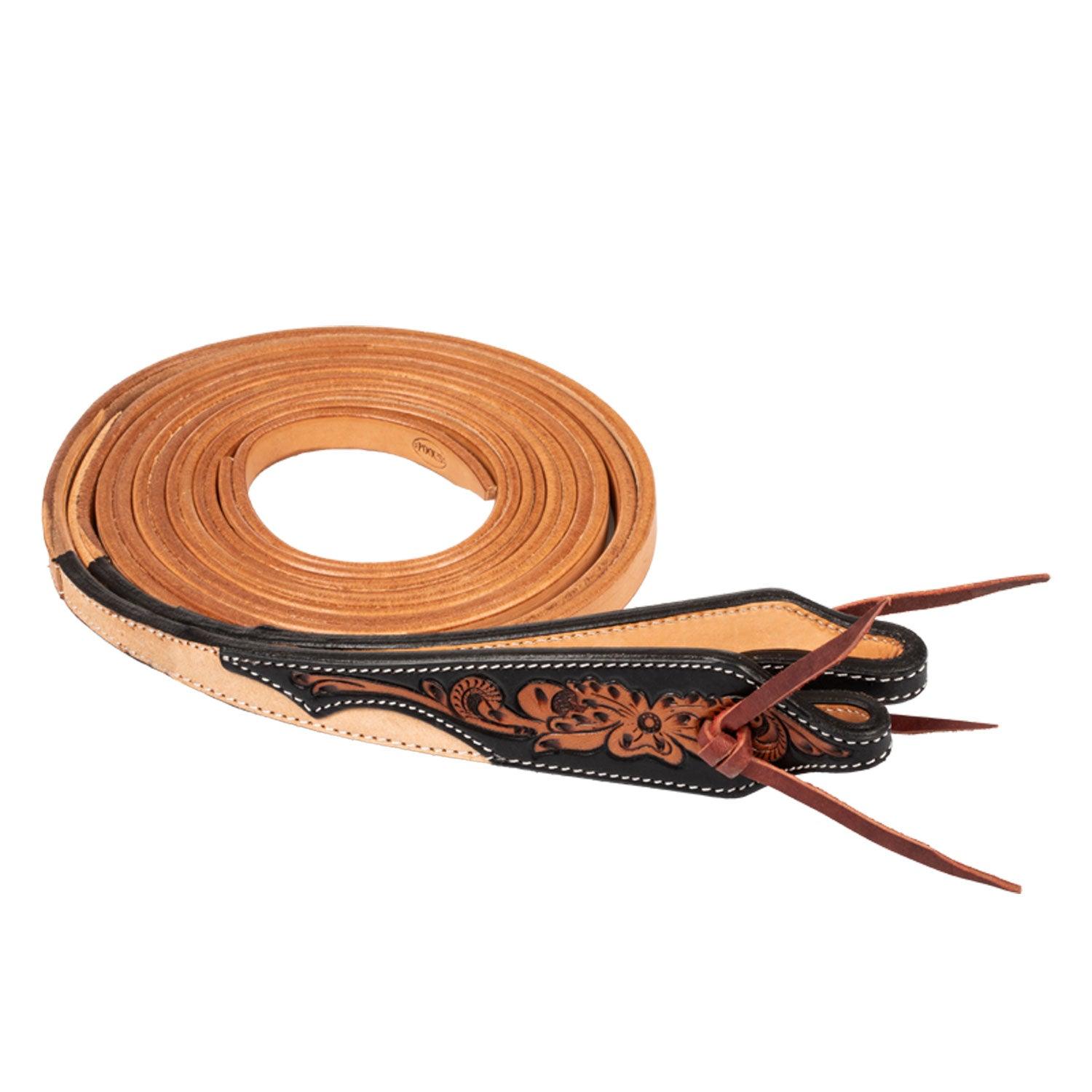 Pool's western reins dark floral tooling