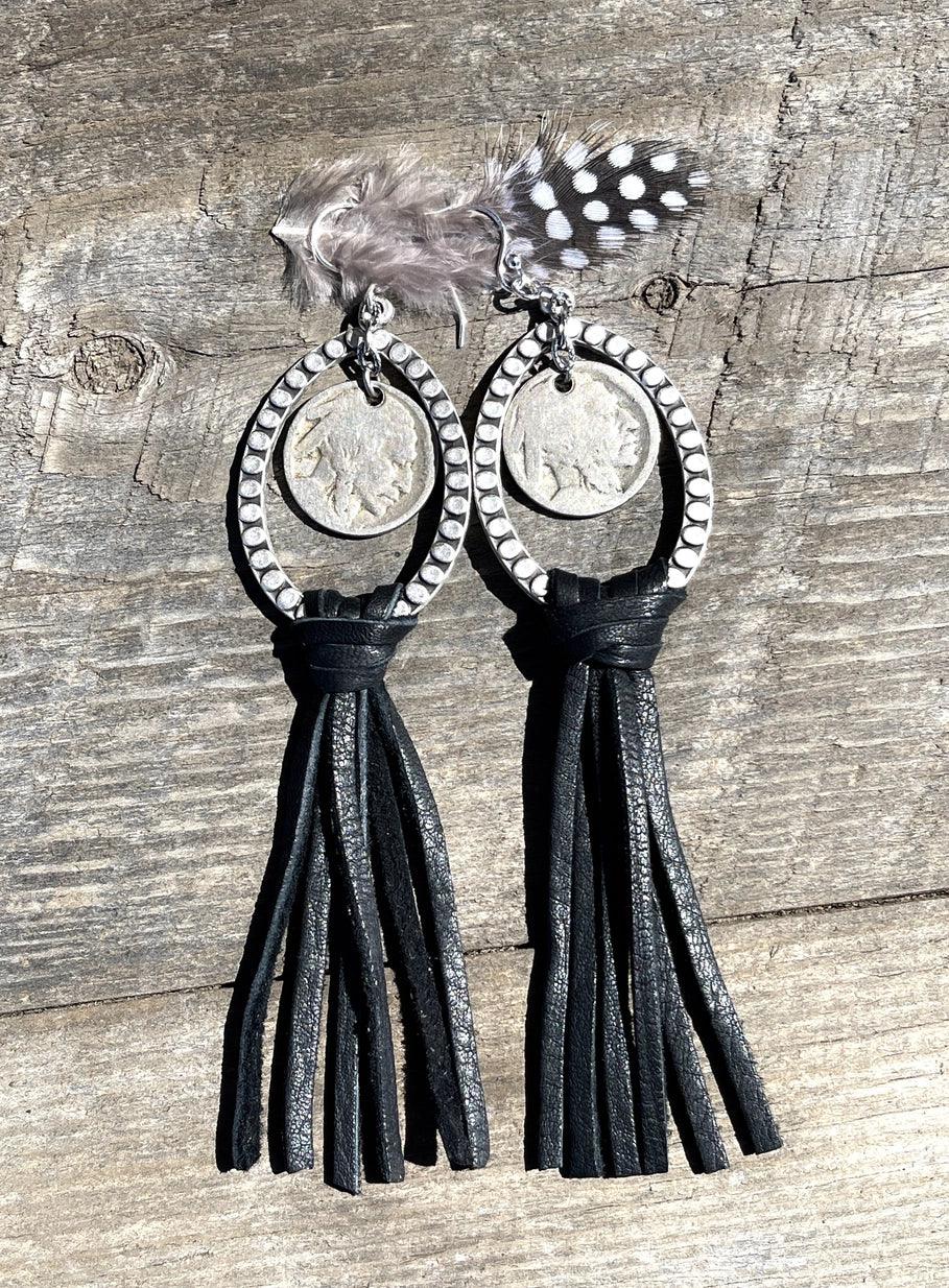 Fleurdesignz leather fringe earrings