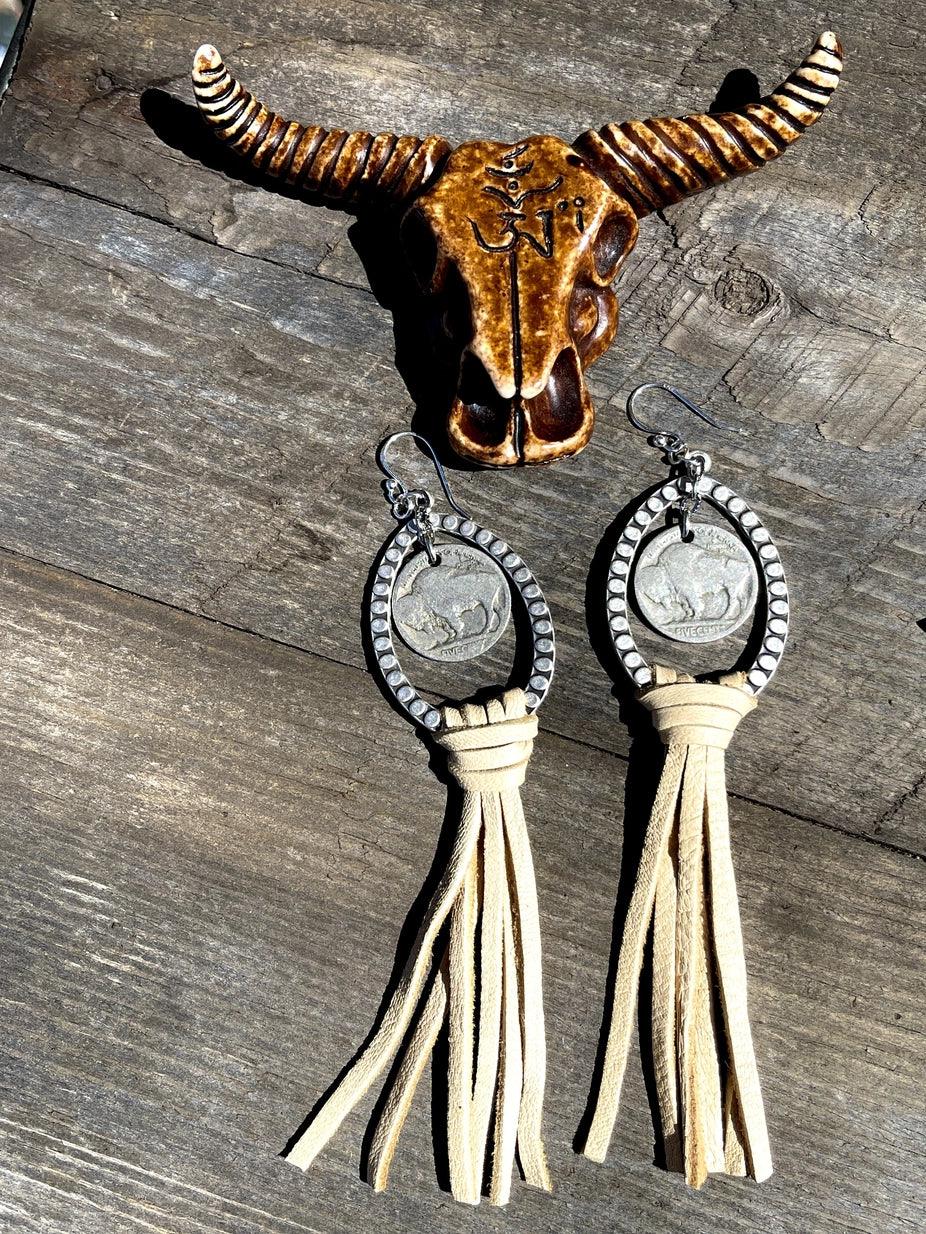 Fleurdesignz leather fringe earrings