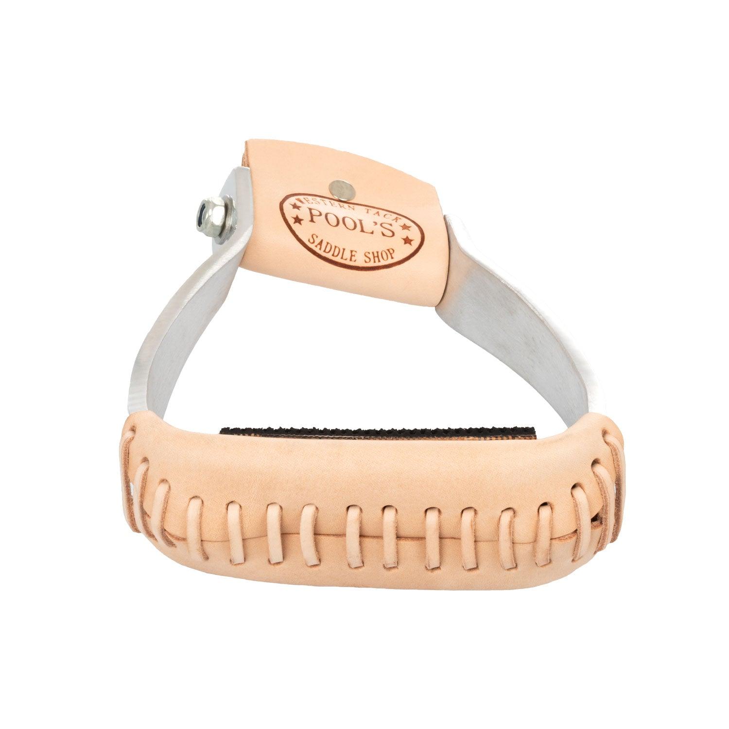 Pool's barrel stirrups with leather coated tread