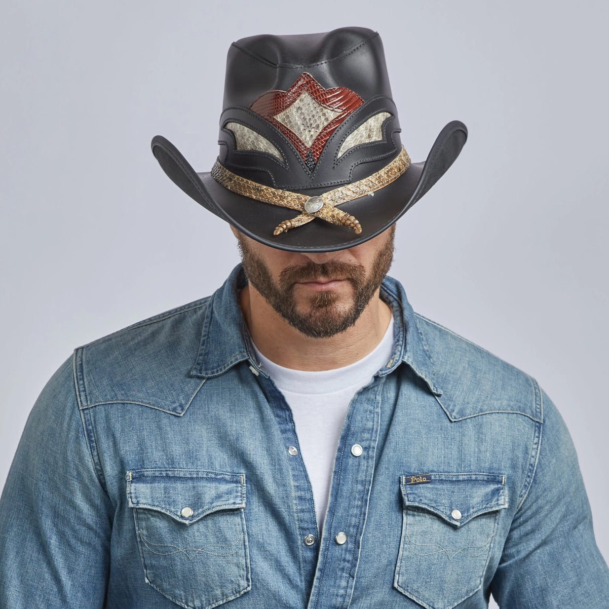 American hat makers Storm | chapeau de cowboy en cuir et serpent à sonnette