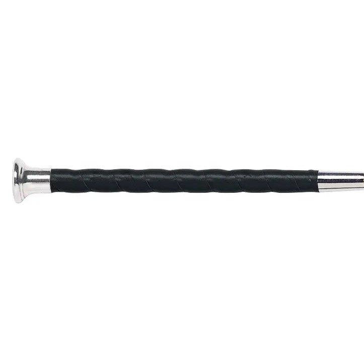 Fleck lacquered linen thread cover, leather grip, nickel mushroom cap dressage whip 03015 Fleck